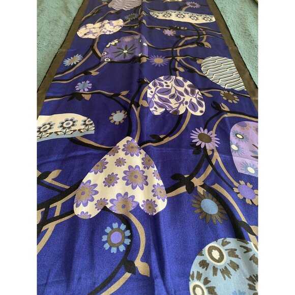 Vintage Carlisle Silk Blue Purple Taupe Floral Rectangle Art Scarf Rolled Edge - Picture 7 of 7